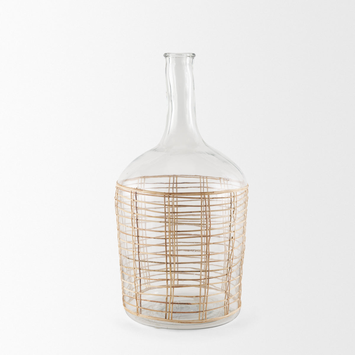 Troian Large Rattan Wrapped Glass Bottle-Decorative Bottles-DECOROLALA