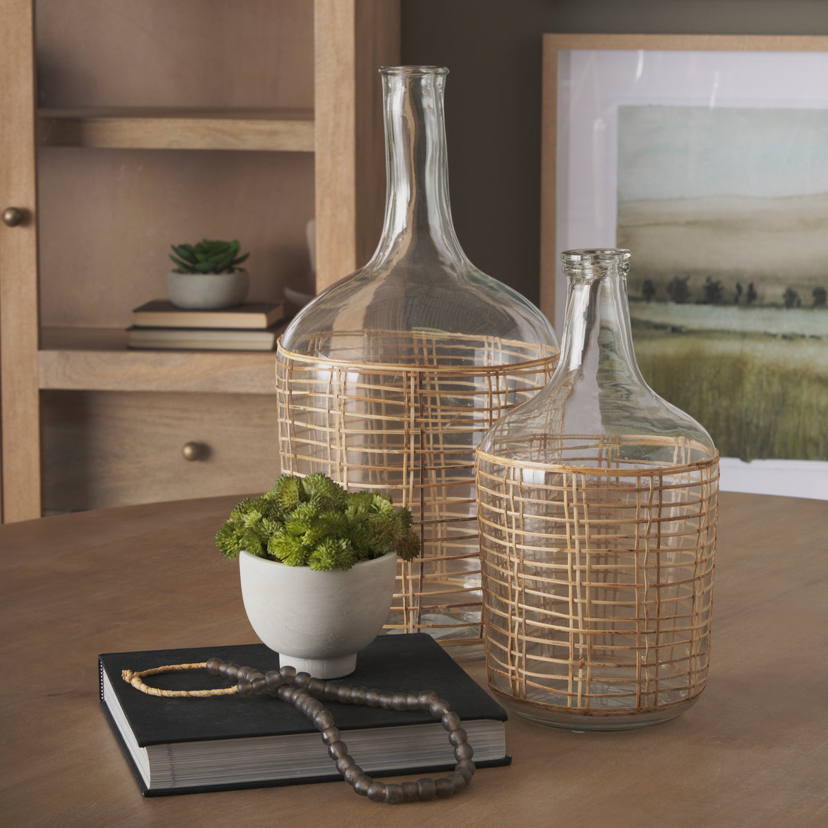 Troian Large Rattan Wrapped Glass Bottle-Decorative Bottles-DECOROLALA