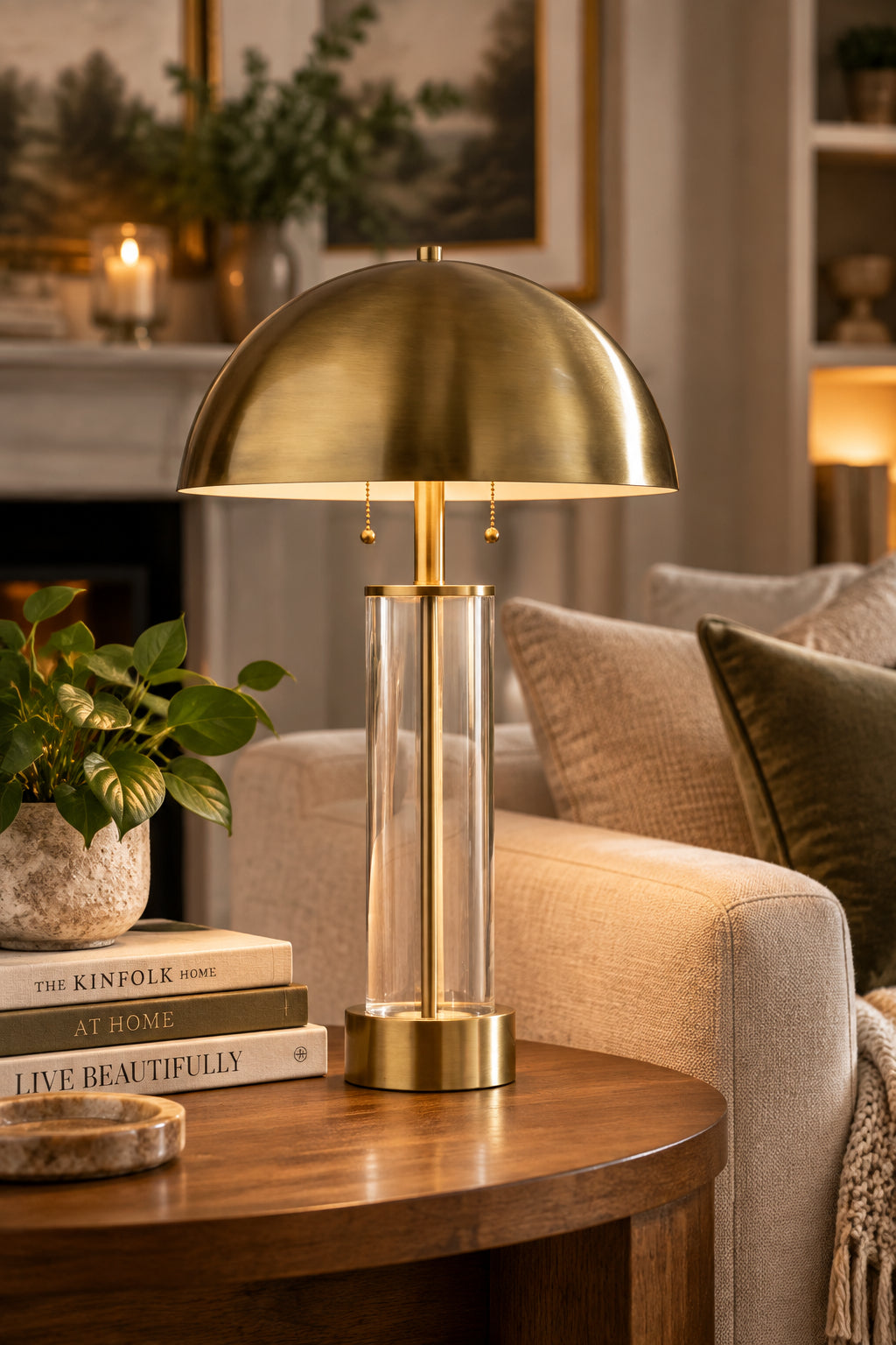 Troy Table Lamp 25" Dome Antique Brass-Lighting-DECOROLALA