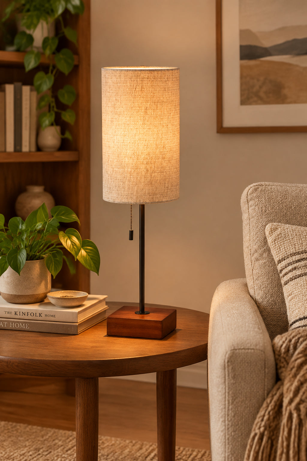 Trudy 26.75" Table Lamp - Walnut Base Beige Shade-Lighting-DECOROLALA