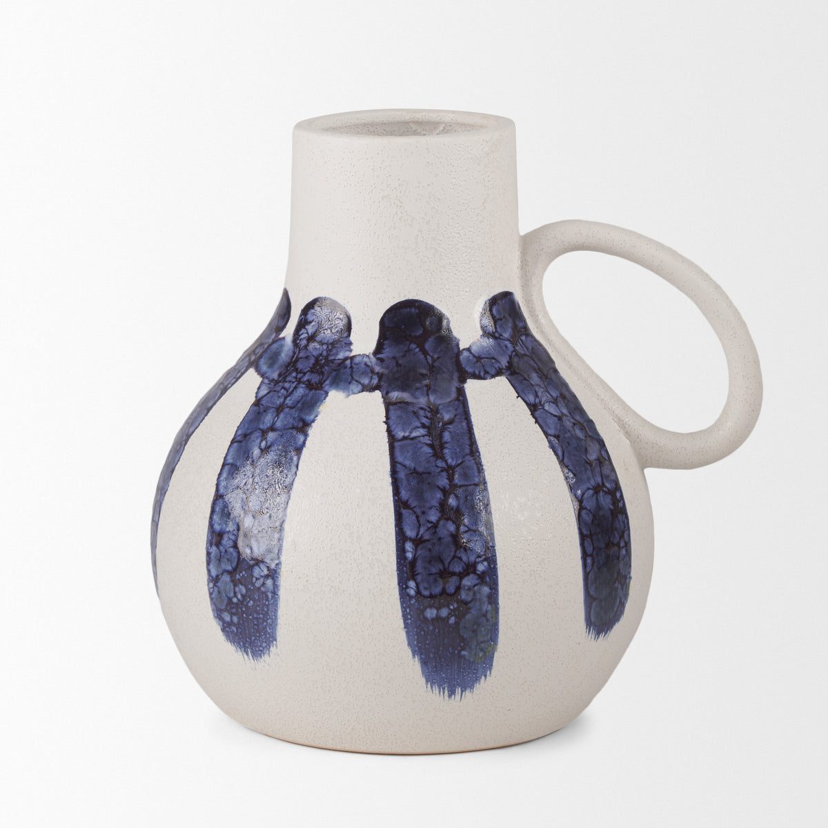 Truett White and Blue Striped Ceramic Jug Vase-Decorative Jars & Urns-DECOROLALA