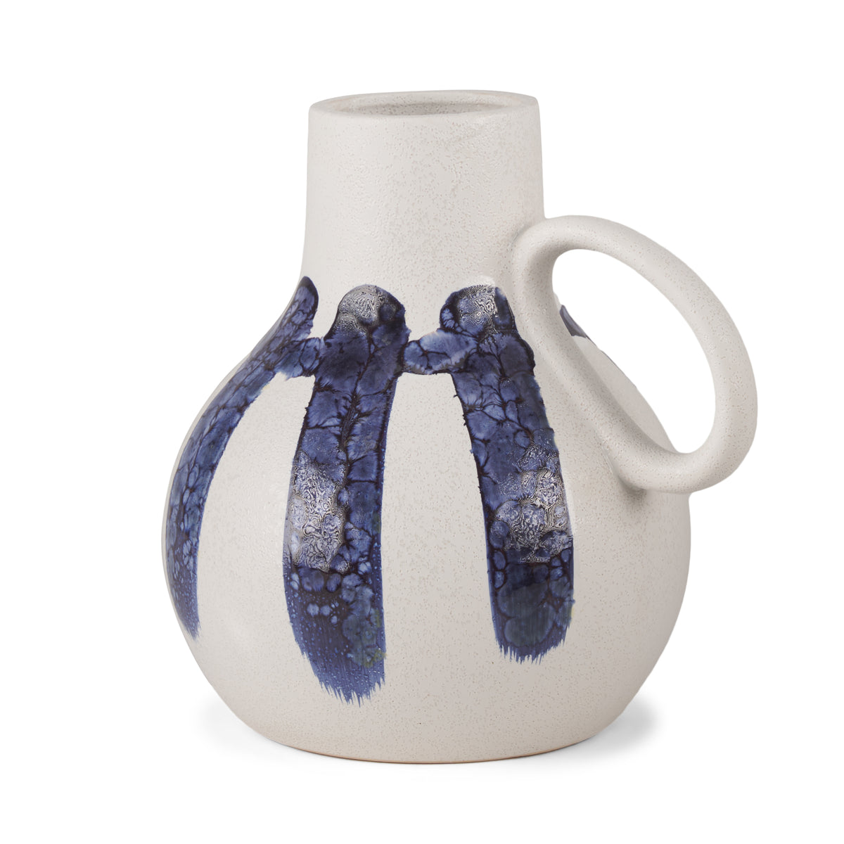 Truett White and Blue Striped Ceramic Jug Vase-Decorative Jars & Urns-DECOROLALA