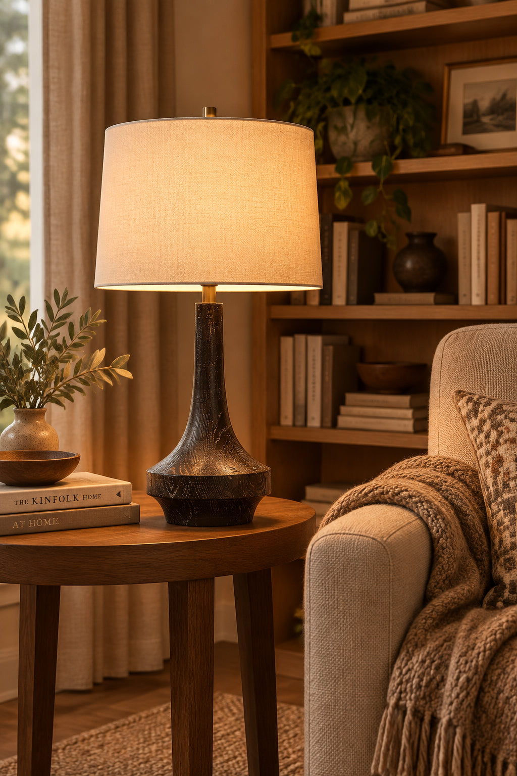 Truro 26.25" Table Lamp, Brown Wood Base-Table Lamp-DECOROLALA