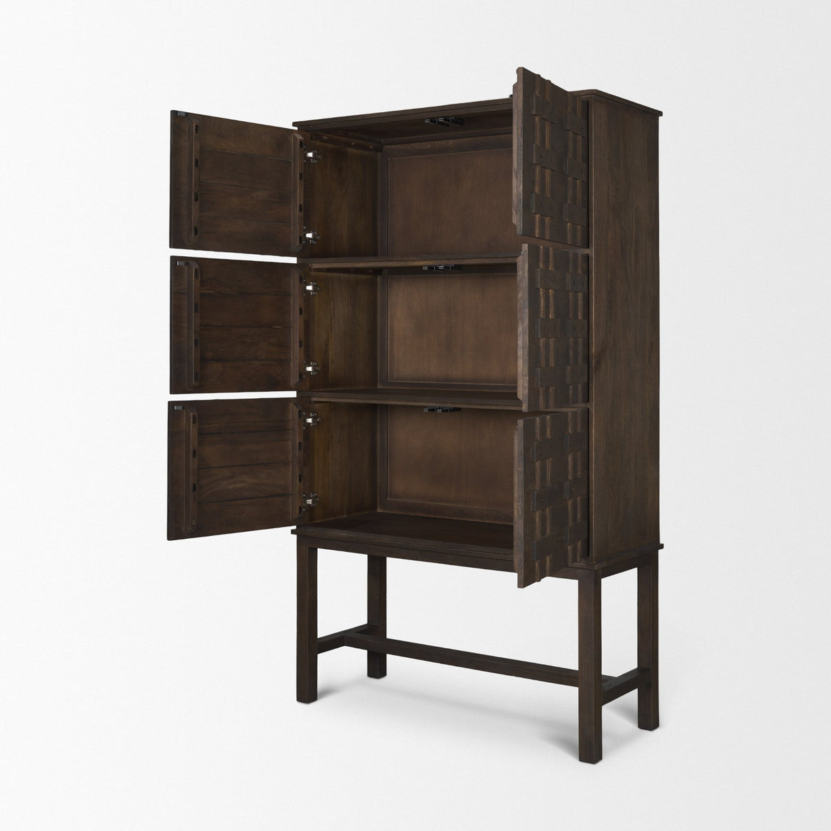 Truss Dark Wood 6 Door Tall Cabinet-Cabinets-DECOROLALA