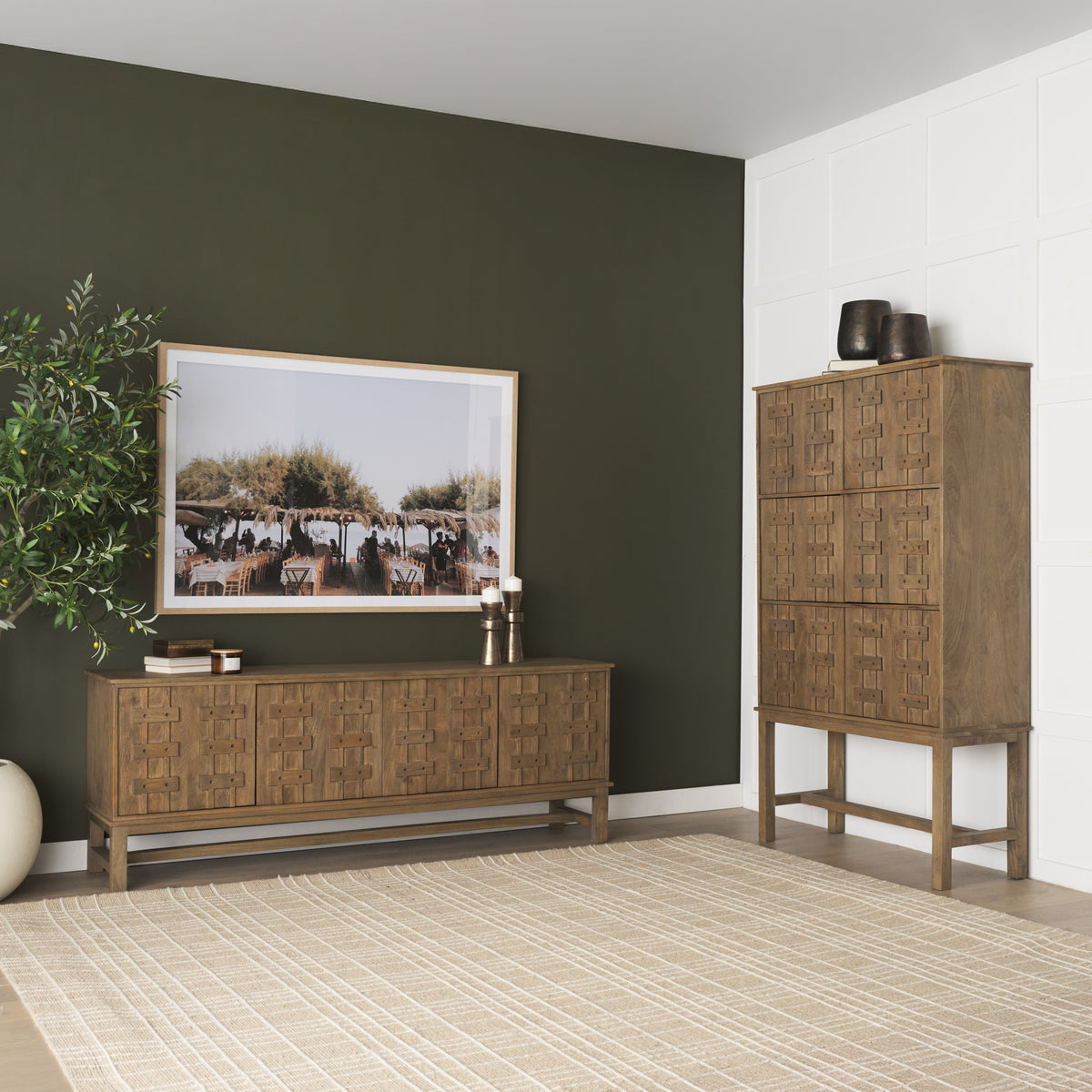 Truss Dark Wood 6 Door Tall Cabinet-Cabinets-DECOROLALA