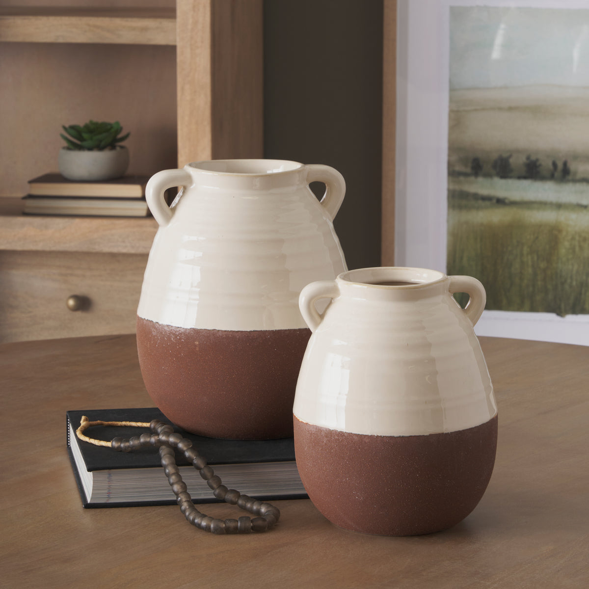 Tryna Large Ceramic Vase - Beige and Matte Brown-Vases-DECOROLALA