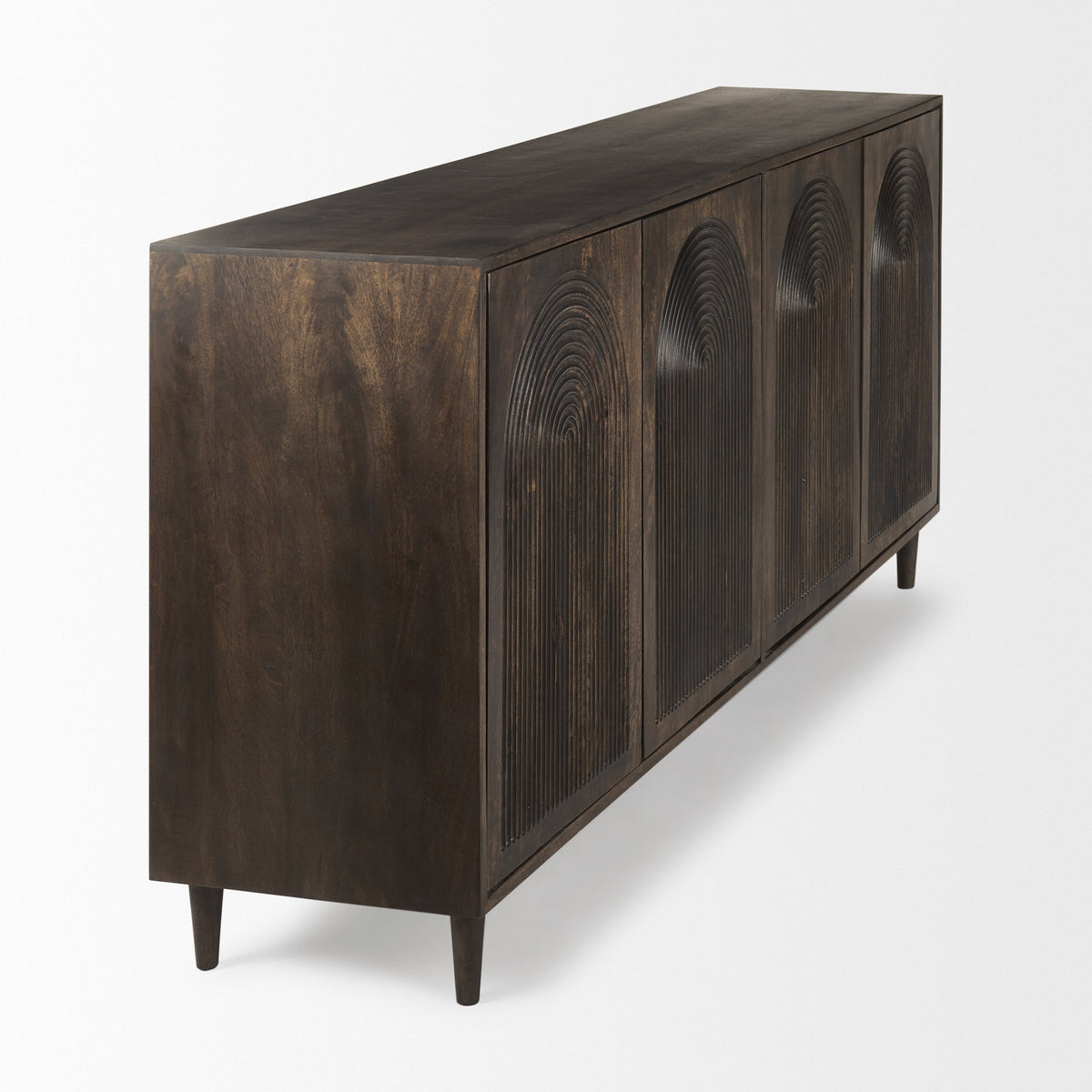 Tucker Light Brown Wood w/ Carved Arch Pattern 4 Door Sideboard-Sideboards & Buffets-DECOROLALA