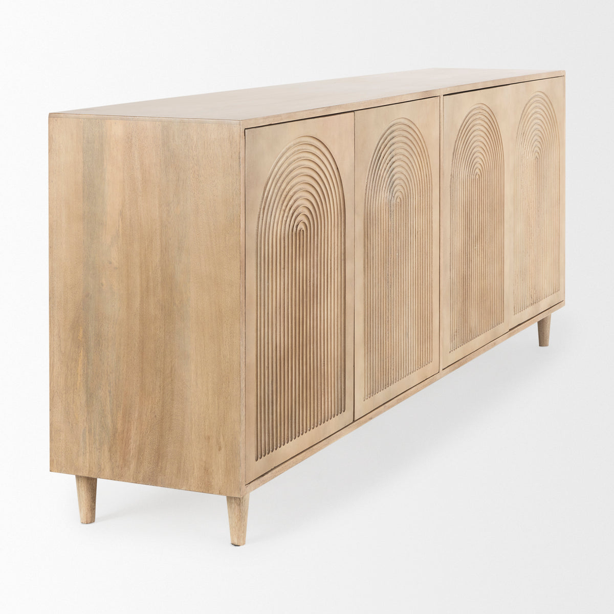 Tucker Light Brown Wood w/ Carved Arch Pattern 4 Door Sideboard-Sideboards & Buffets-DECOROLALA