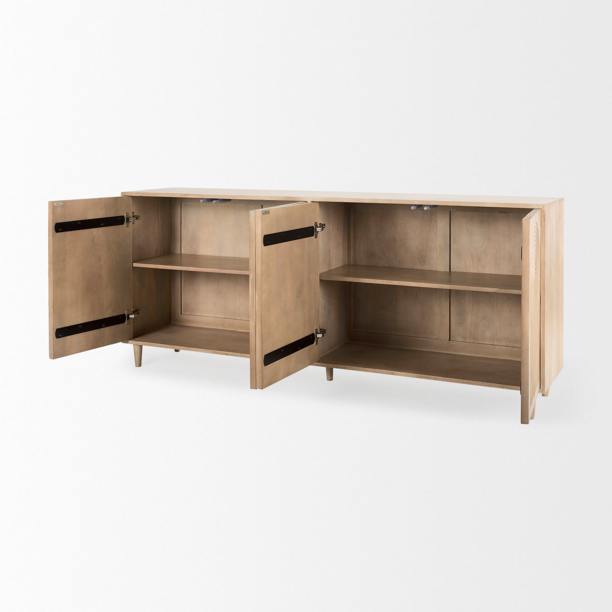 Tucker Light Brown Wood w/ Carved Arch Pattern 4 Door Sideboard-Sideboards & Buffets-DECOROLALA