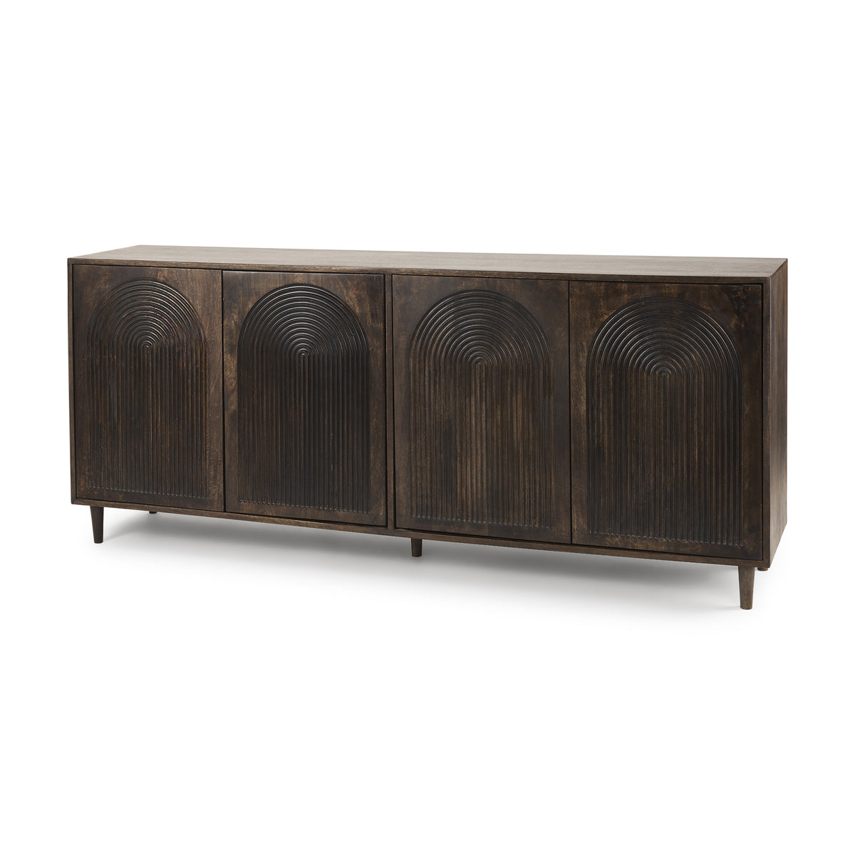 Tucker Light Brown Wood w/ Carved Arch Pattern 4 Door Sideboard-Sideboards & Buffets-DECOROLALA