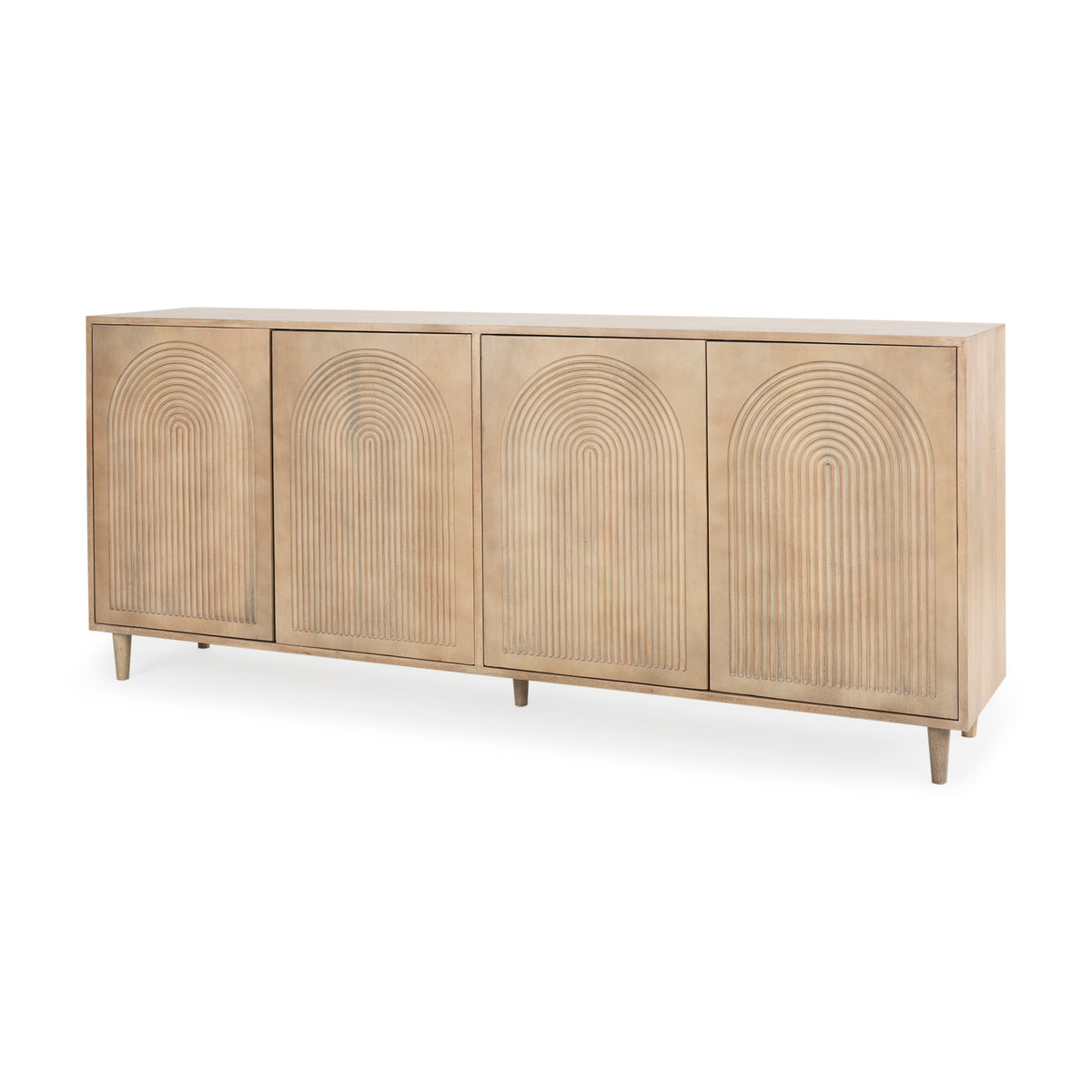 Tucker Light Brown Wood w/ Carved Arch Pattern 4 Door Sideboard-Sideboards & Buffets-DECOROLALA