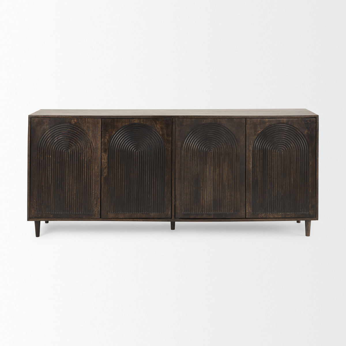 Tucker Light Brown Wood w/ Carved Arch Pattern 4 Door Sideboard-Sideboards & Buffets-DECOROLALA