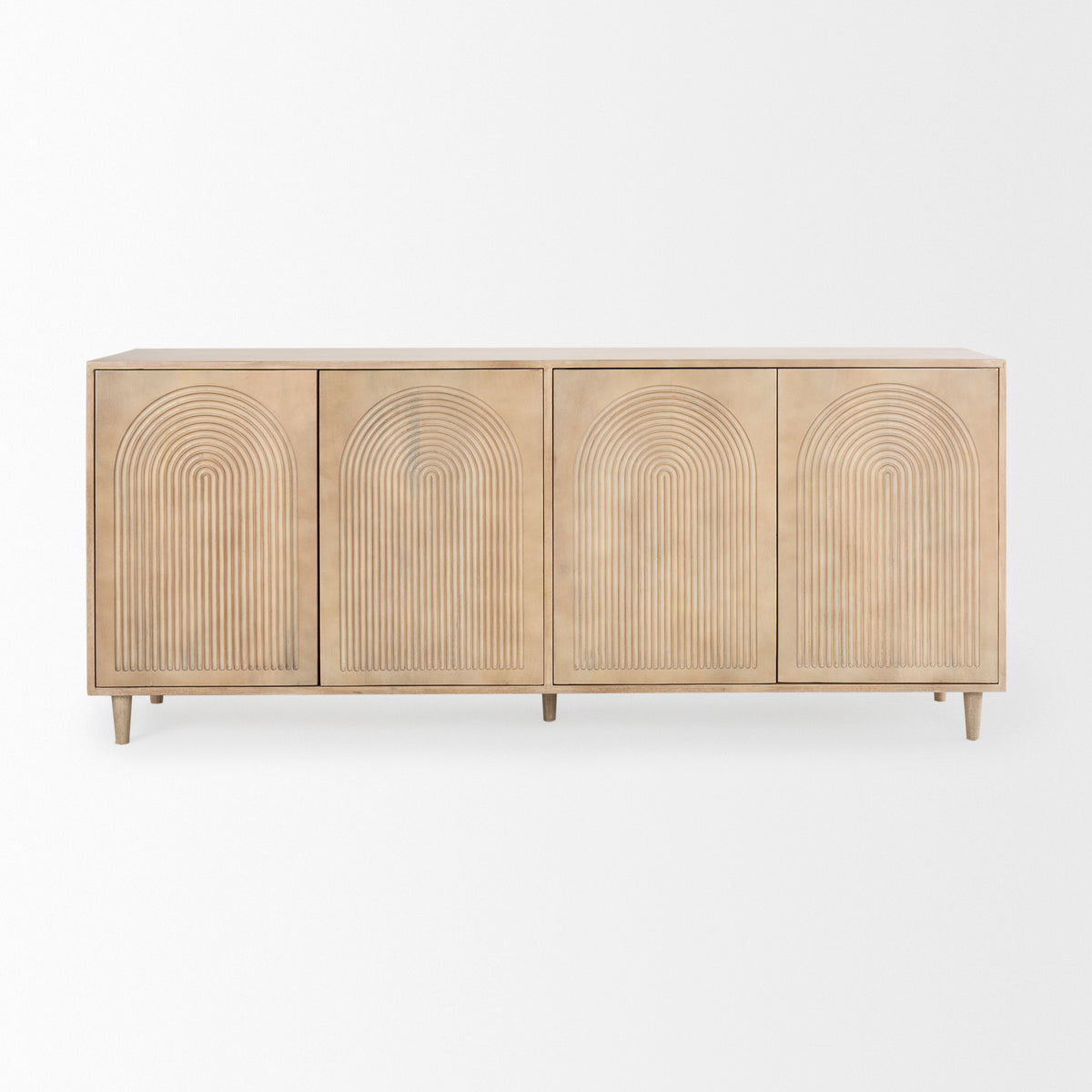Tucker Light Brown Wood w/ Carved Arch Pattern 4 Door Sideboard-Sideboards & Buffets-DECOROLALA