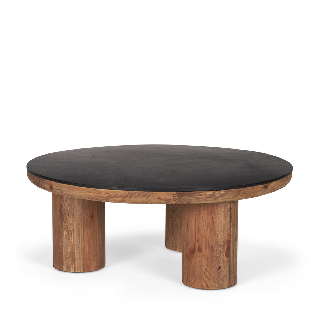 Tucson Natural Wood w/ Round Black Oak Top Coffee Table-Coffee Tables-DECOROLALA