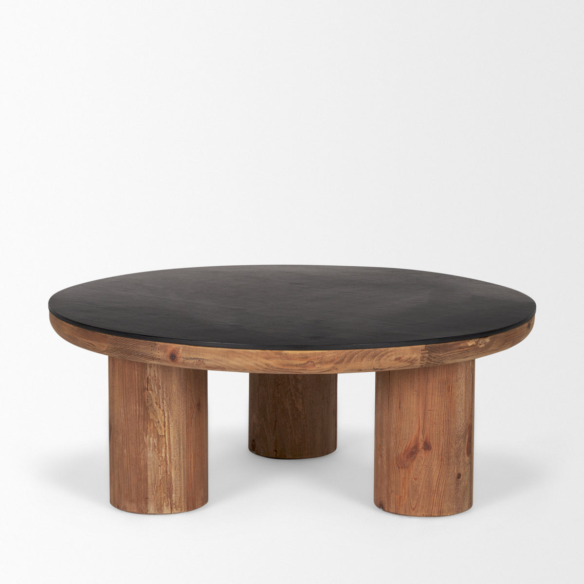 Tucson Natural Wood w/ Round Black Oak Top Coffee Table-Coffee Tables-DECOROLALA