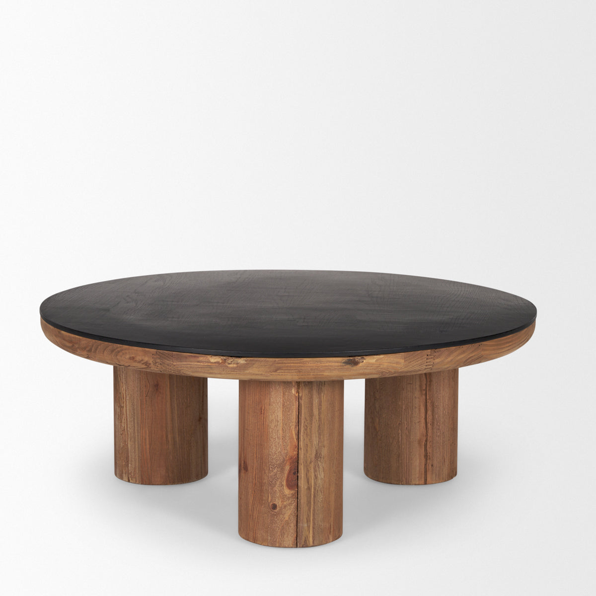Tucson Natural Wood w/ Round Black Oak Top Coffee Table-Coffee Tables-DECOROLALA