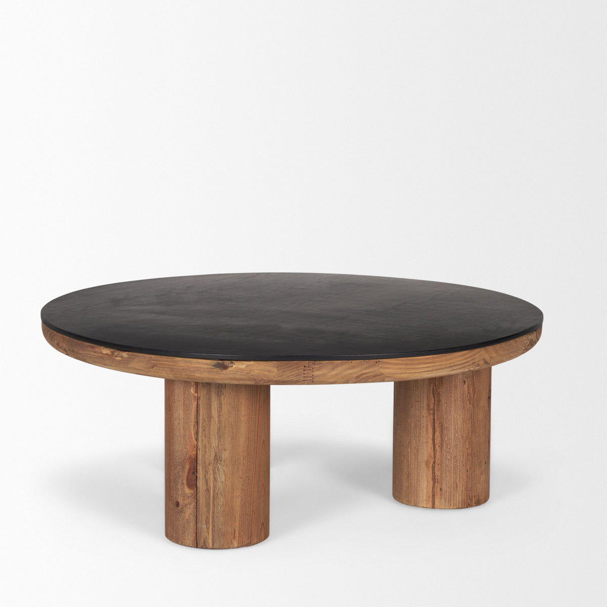 Tucson Natural Wood w/ Round Black Oak Top Coffee Table-Coffee Tables-DECOROLALA