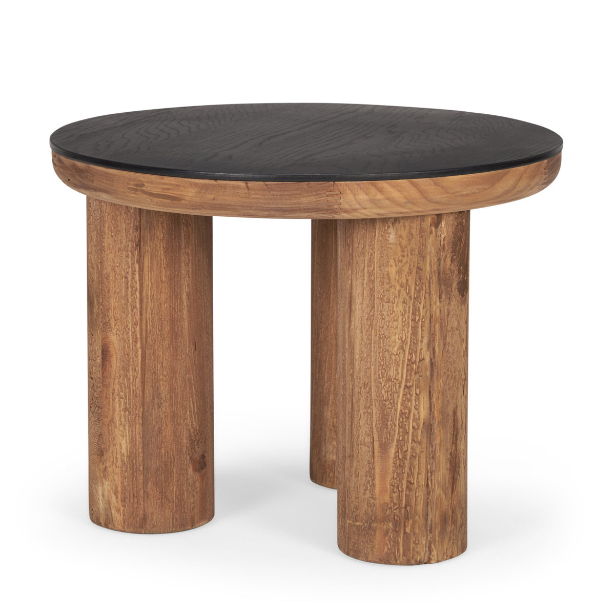 Tucson Natural Wood w/ Round Black Oak Top Side Table-End and Side Tables-DECOROLALA