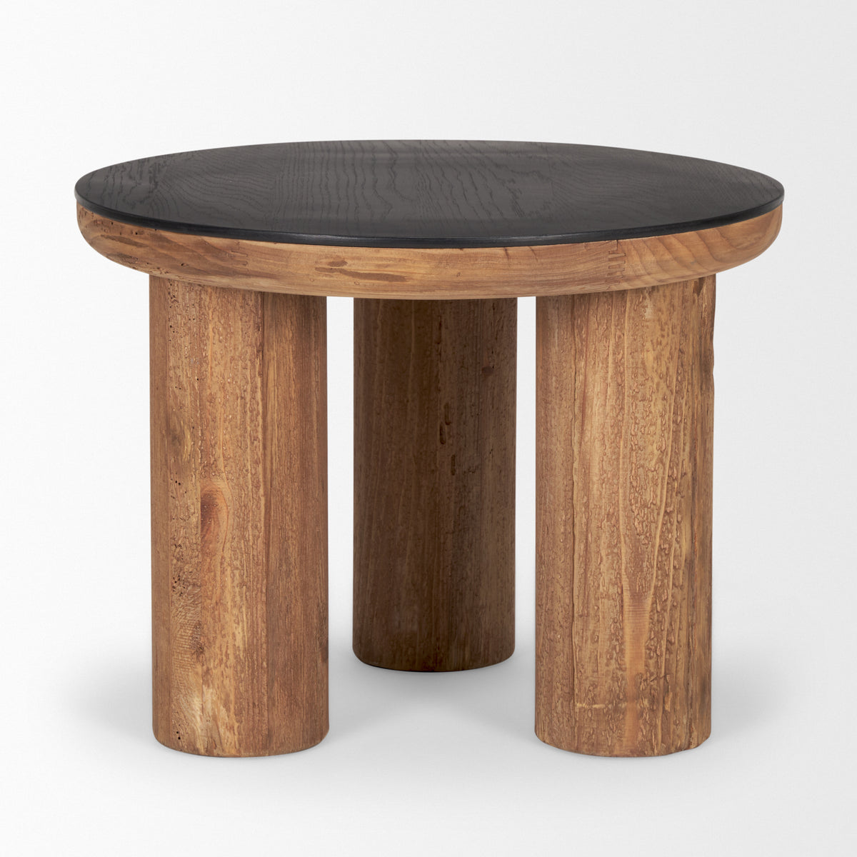 Tucson Natural Wood w/ Round Black Oak Top Side Table-End and Side Tables-DECOROLALA