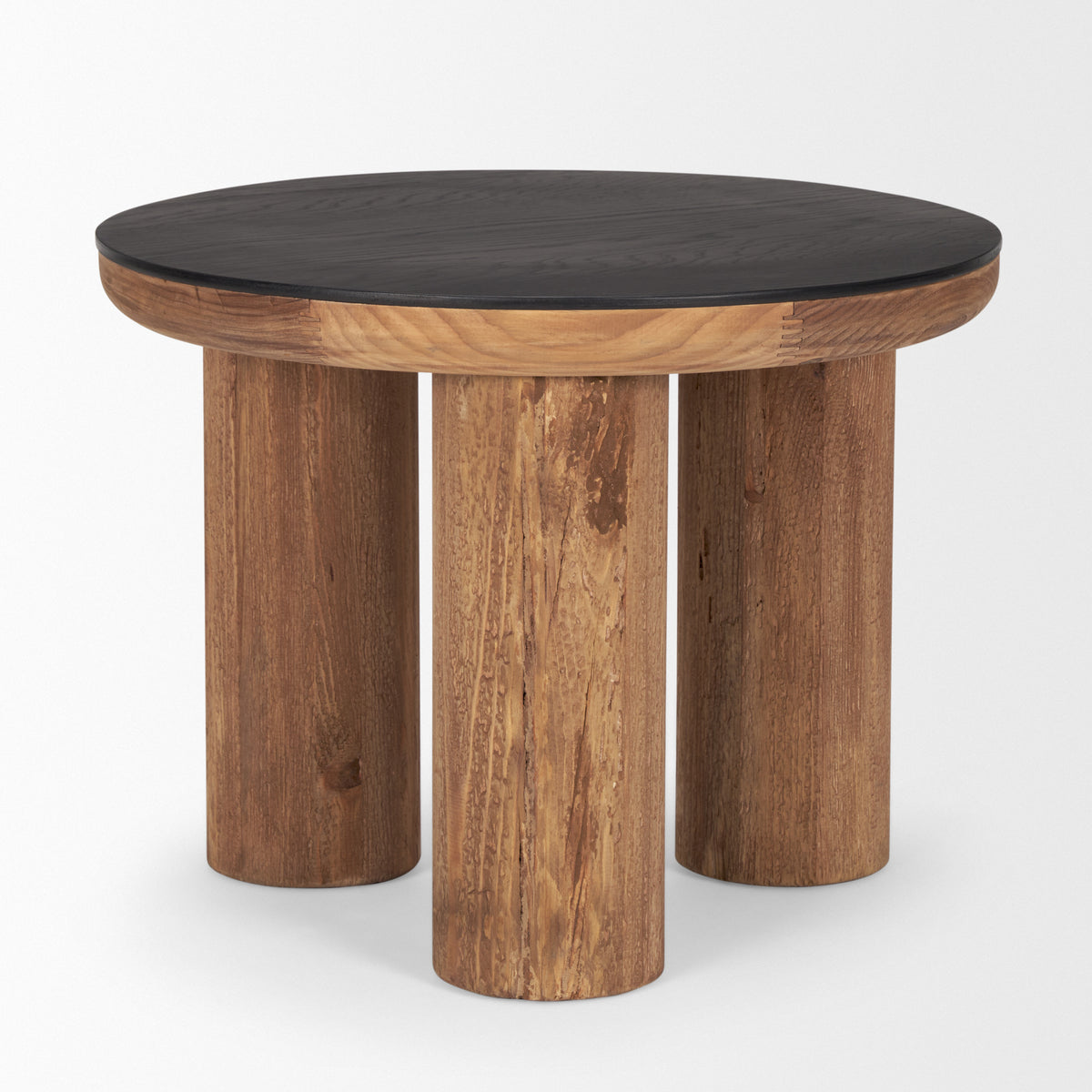 Tucson Natural Wood w/ Round Black Oak Top Side Table-End and Side Tables-DECOROLALA