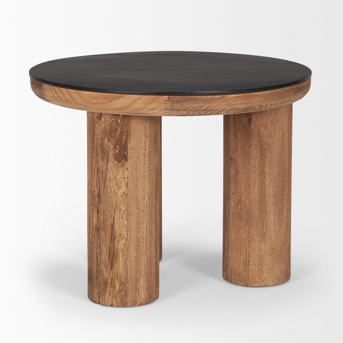 Tucson Natural Wood w/ Round Black Oak Top Side Table-End and Side Tables-DECOROLALA