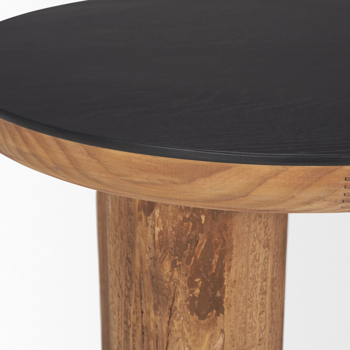 Tucson Natural Wood w/ Round Black Oak Top Side Table-End and Side Tables-DECOROLALA