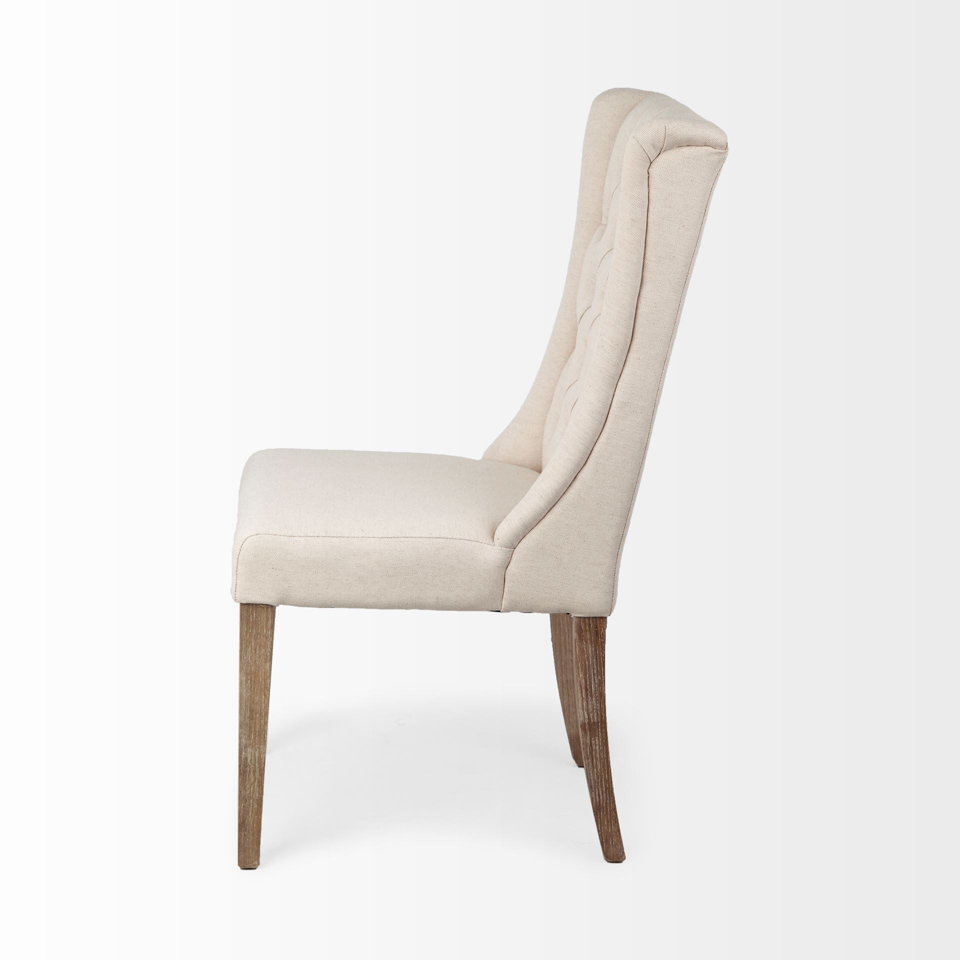 Tufted Cream and Brown Upholstered Linen Wing Back Dining Side Chair-Dining Chairs-DECOROLALA