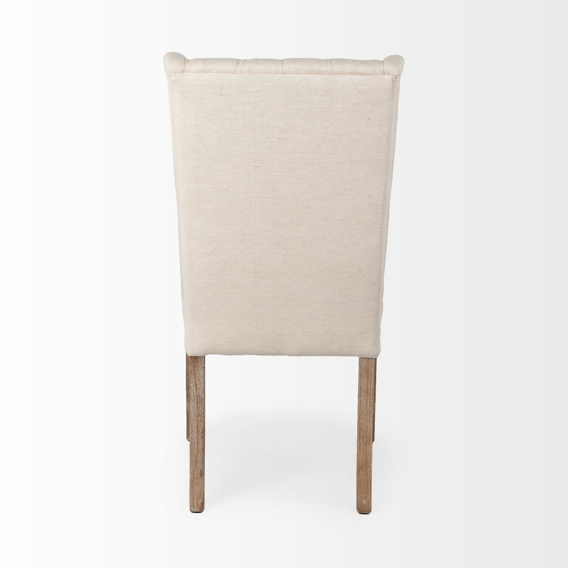Tufted Cream and Brown Upholstered Linen Wing Back Dining Side Chair-Dining Chairs-DECOROLALA