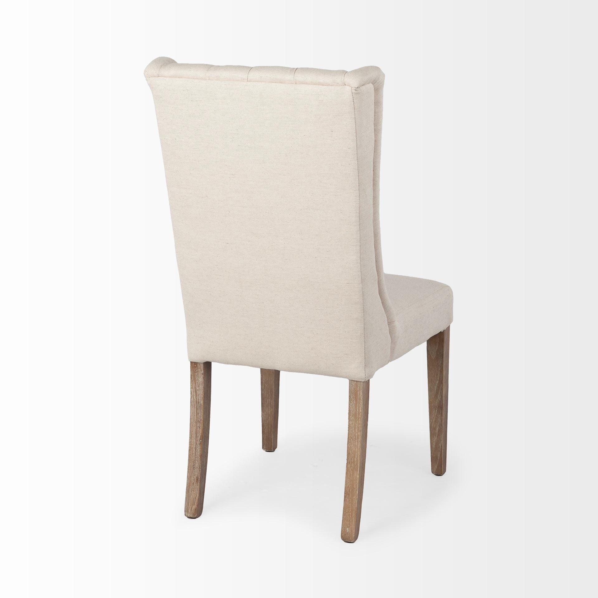 Tufted Cream and Brown Upholstered Linen Wing Back Dining Side Chair-Dining Chairs-DECOROLALA