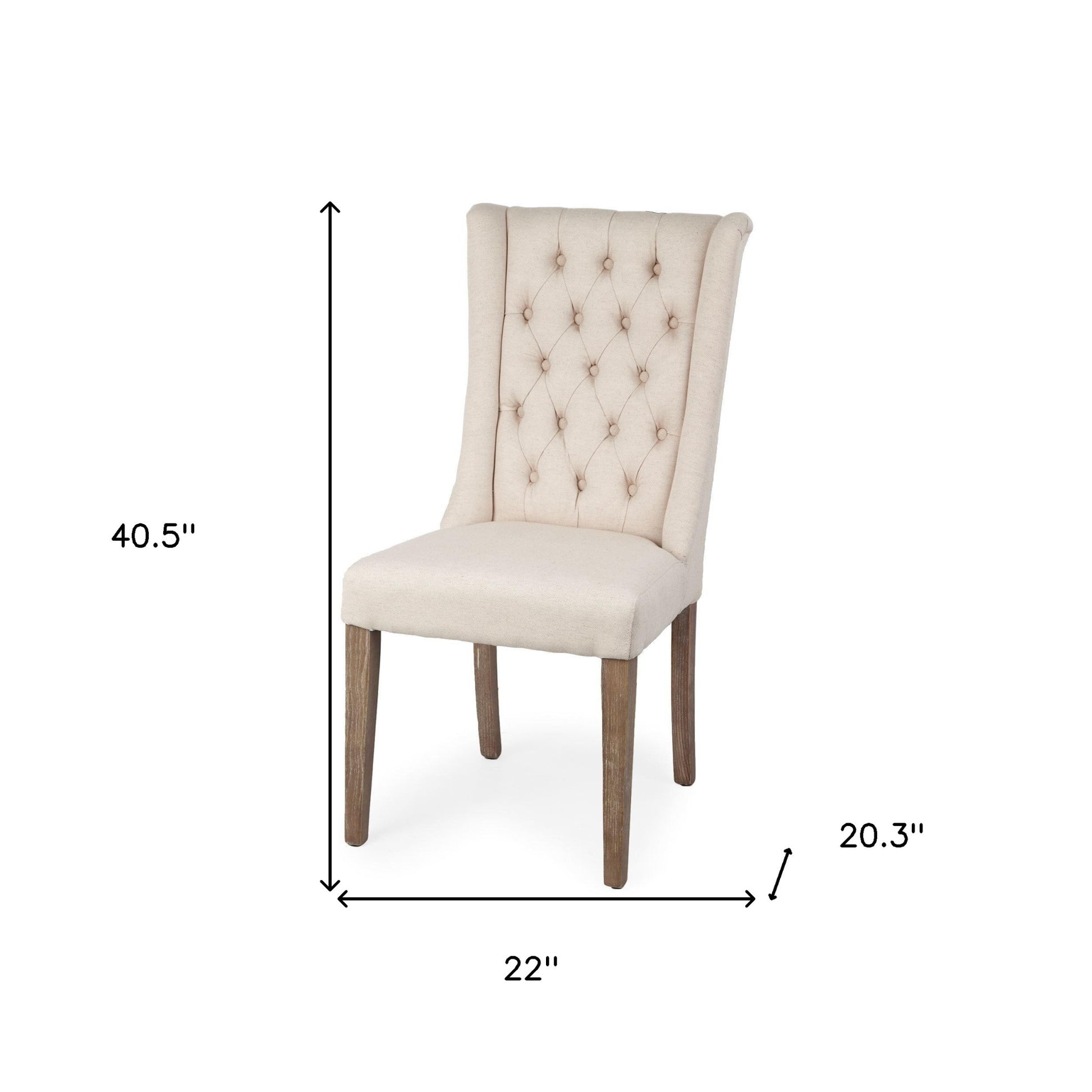 Tufted Cream and Brown Upholstered Linen Wing Back Dining Side Chair-Dining Chairs-DECOROLALA