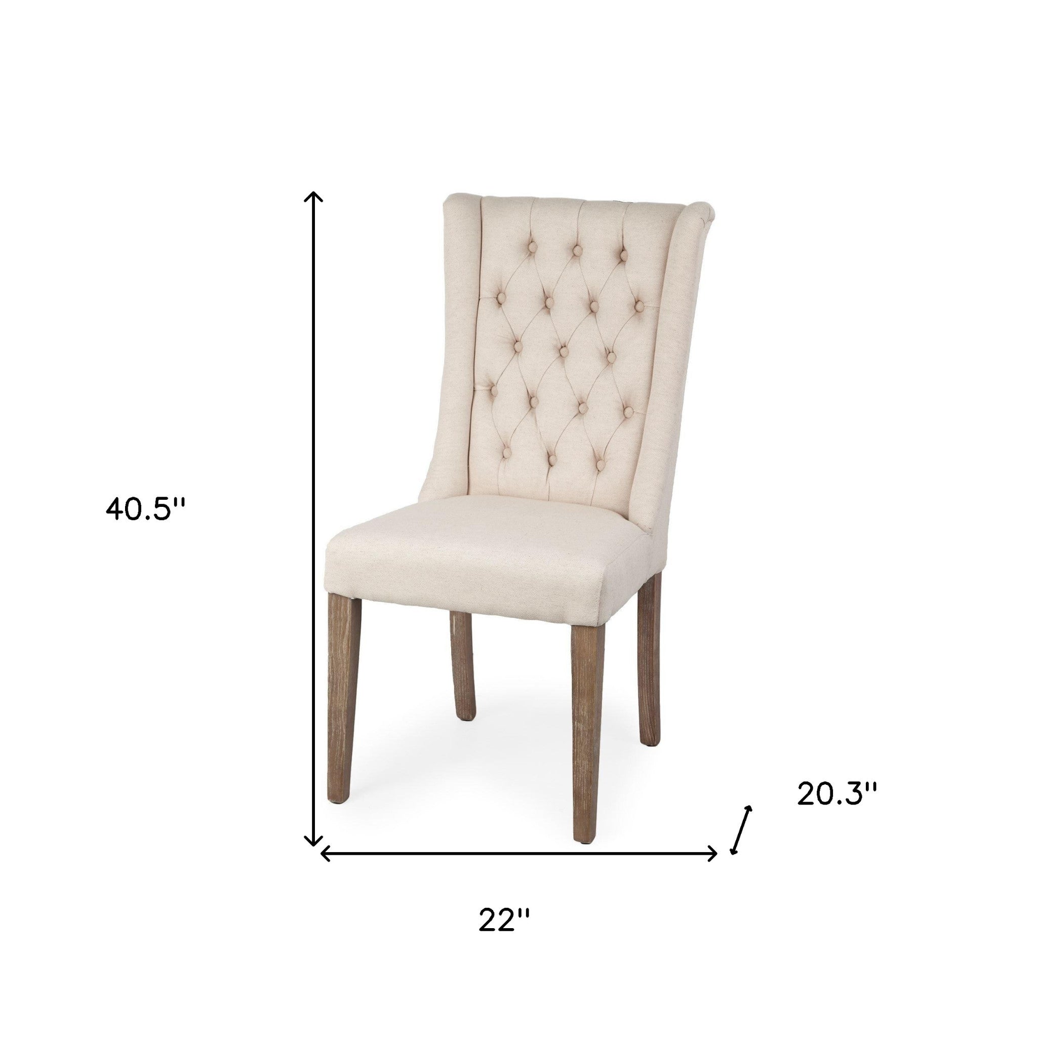 Tufted Cream and Brown Upholstered Linen Wing Back Dining Side Chair-Dining Chairs-DECOROLALA