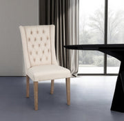 Tufted Cream and Brown Upholstered Linen Wing Back Dining Side Chair-Dining Chairs-DECOROLALA