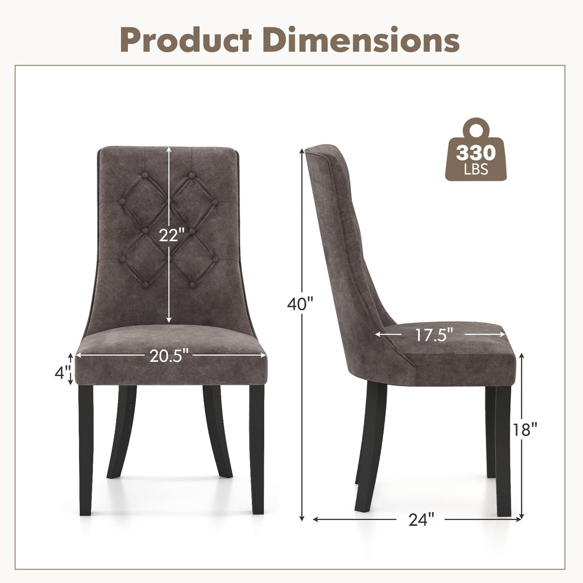 Tufted Dining Chairs Set of 2 with High Backrest and Padded Seat-Gray-Dining Chairs-DECOROLALA