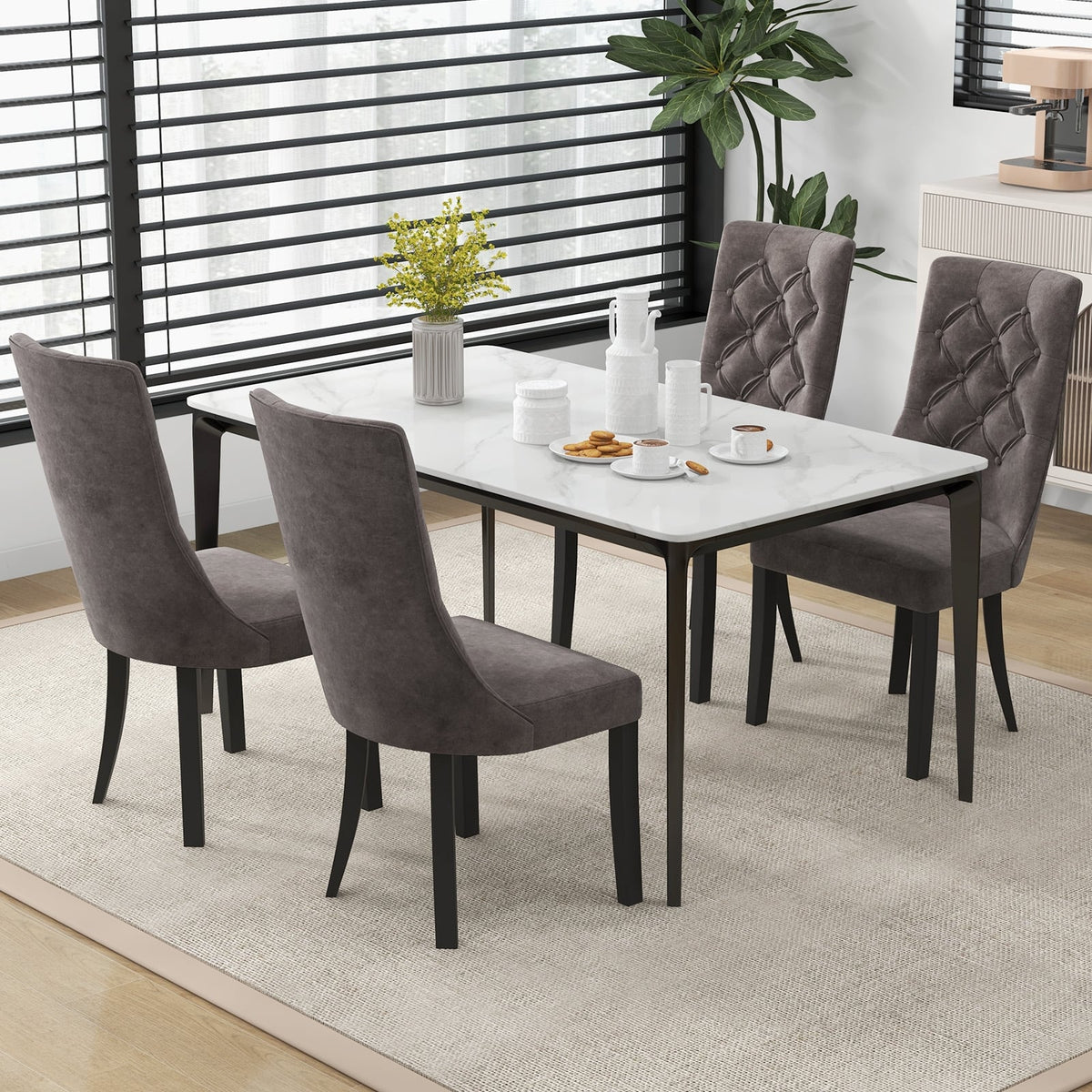 Tufted Dining Chairs Set of 2 with High Backrest and Padded Seat-Gray-Dining Chairs-DECOROLALA