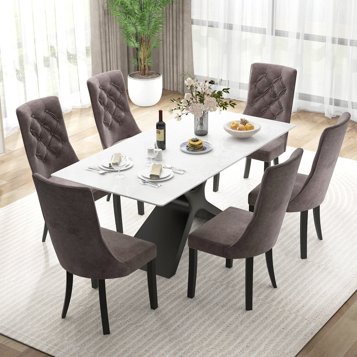 Tufted Dining Chairs Set of 2 with High Backrest and Padded Seat-Gray-Dining Chairs-DECOROLALA