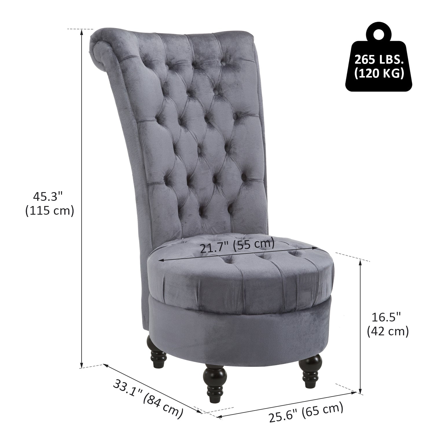 Tufted High Back Velvet Accent Chair - Ash Grey-DECOROLALA