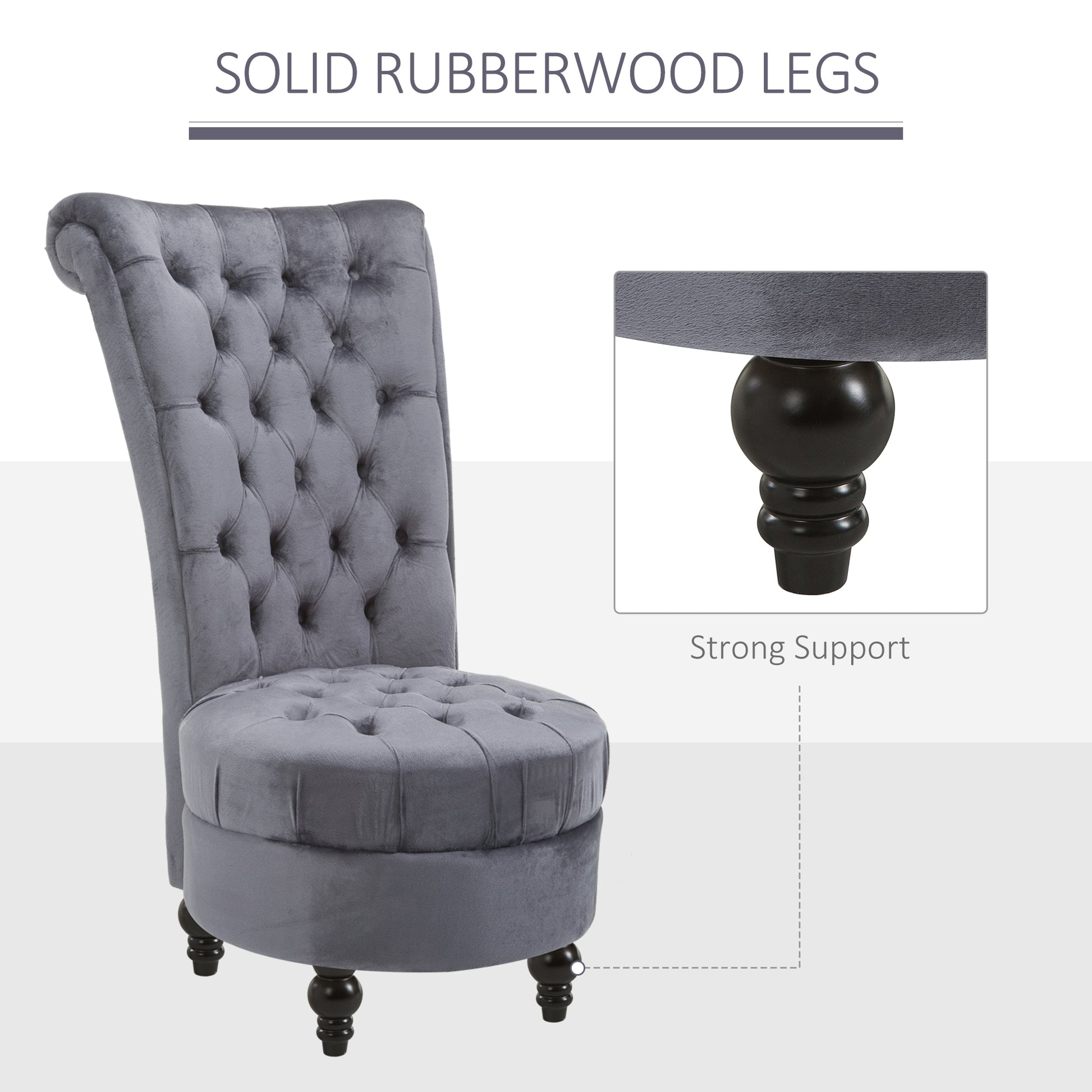 Tufted High Back Velvet Accent Chair - Ash Grey-DECOROLALA