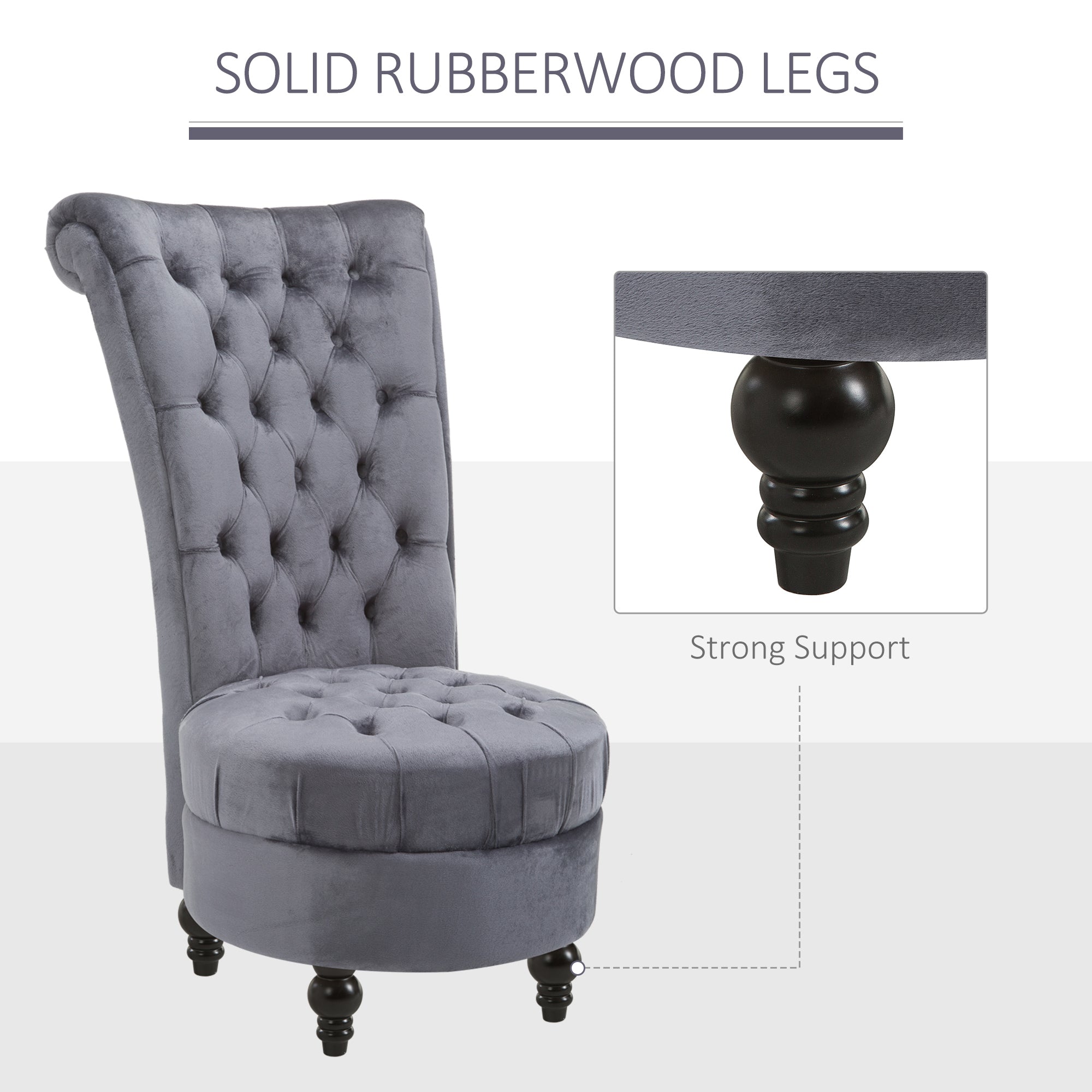 Tufted High Back Velvet Accent Chair - Ash Grey-DECOROLALA