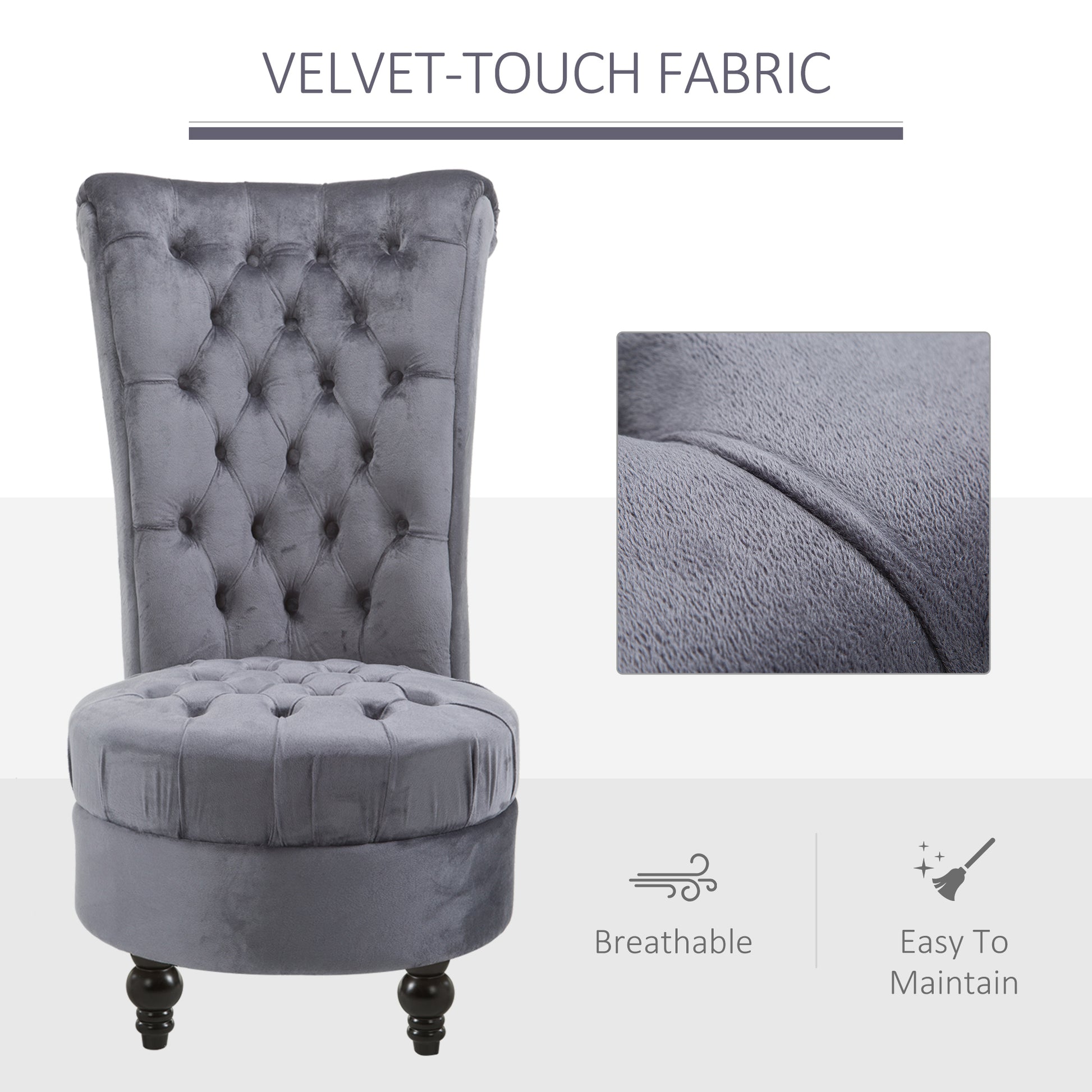 Tufted High Back Velvet Accent Chair - Ash Grey-DECOROLALA
