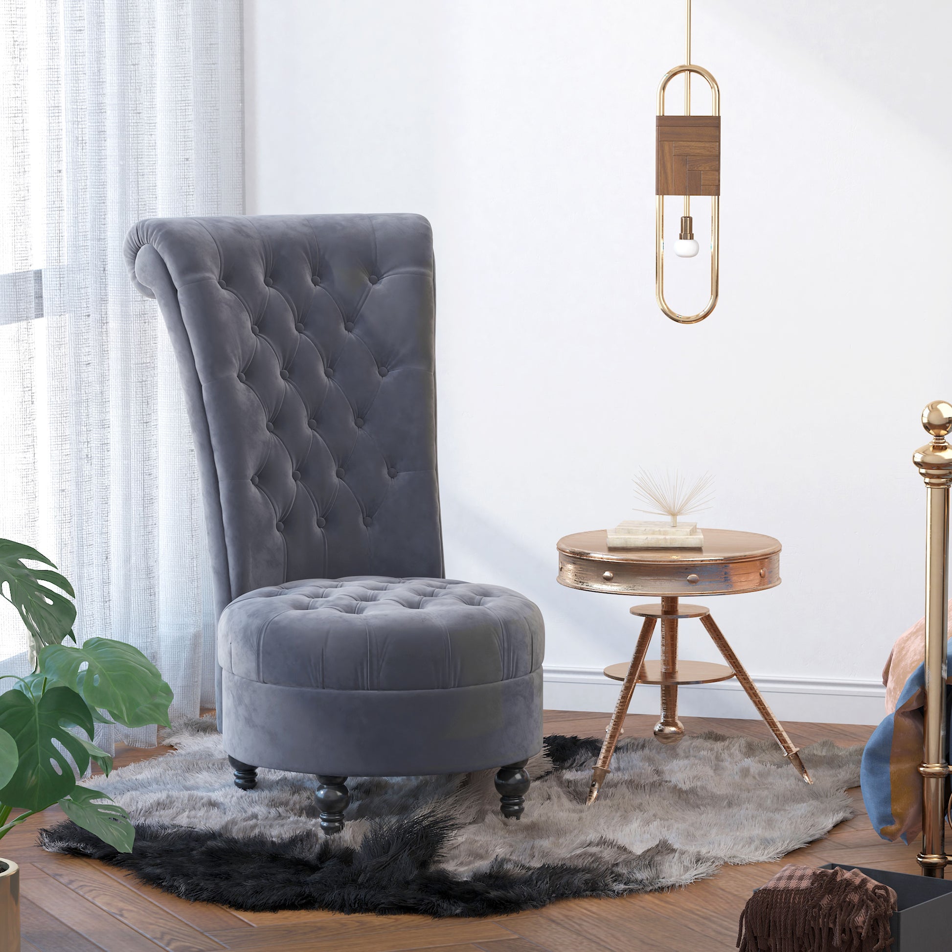 Tufted High Back Velvet Accent Chair - Ash Grey-DECOROLALA