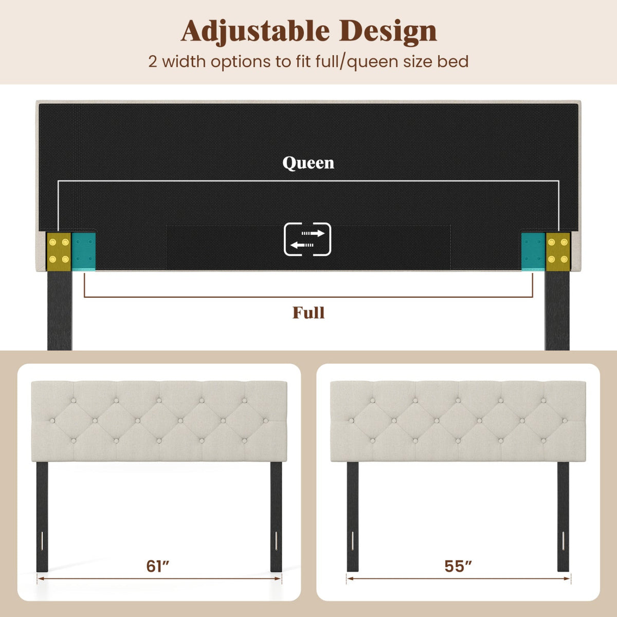 Tufted Linen Upholstered Headboard - Full/Queen Adjustable Panel-Headboards-DECOROLALA