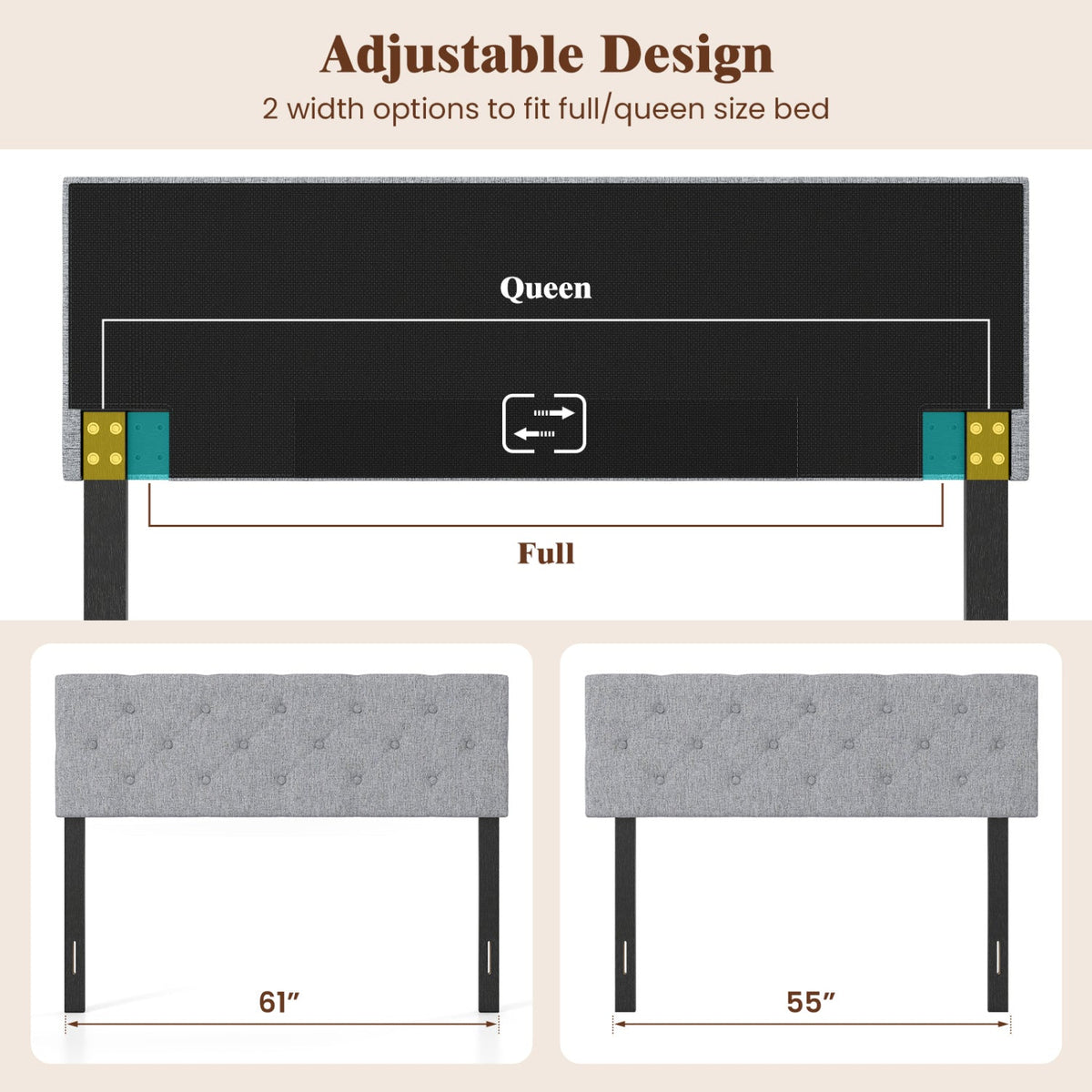 Tufted Linen Upholstered Headboard - Full/Queen Adjustable Panel-Headboards-DECOROLALA