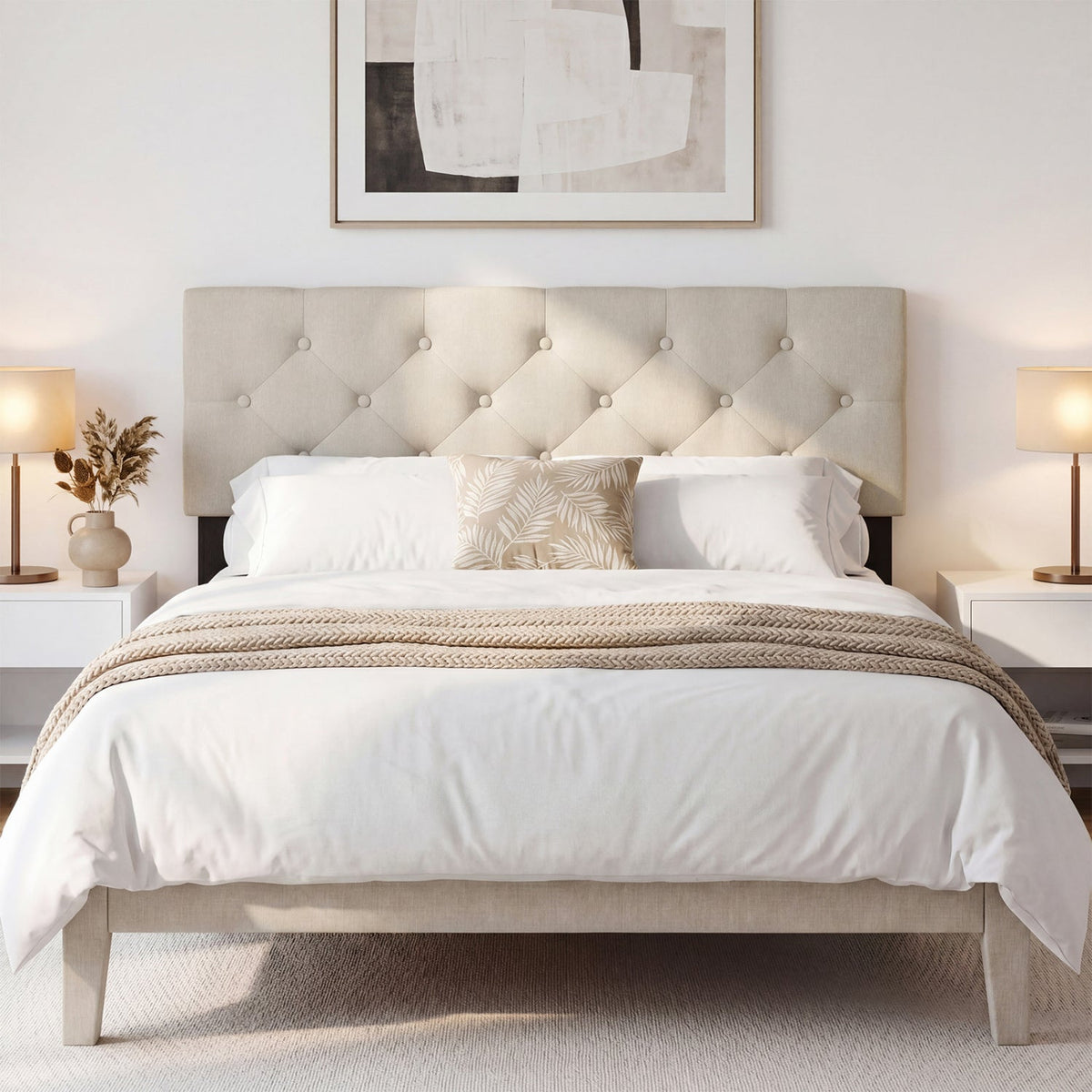 Tufted Linen Upholstered Headboard - Full/Queen Adjustable Panel-Headboards-DECOROLALA