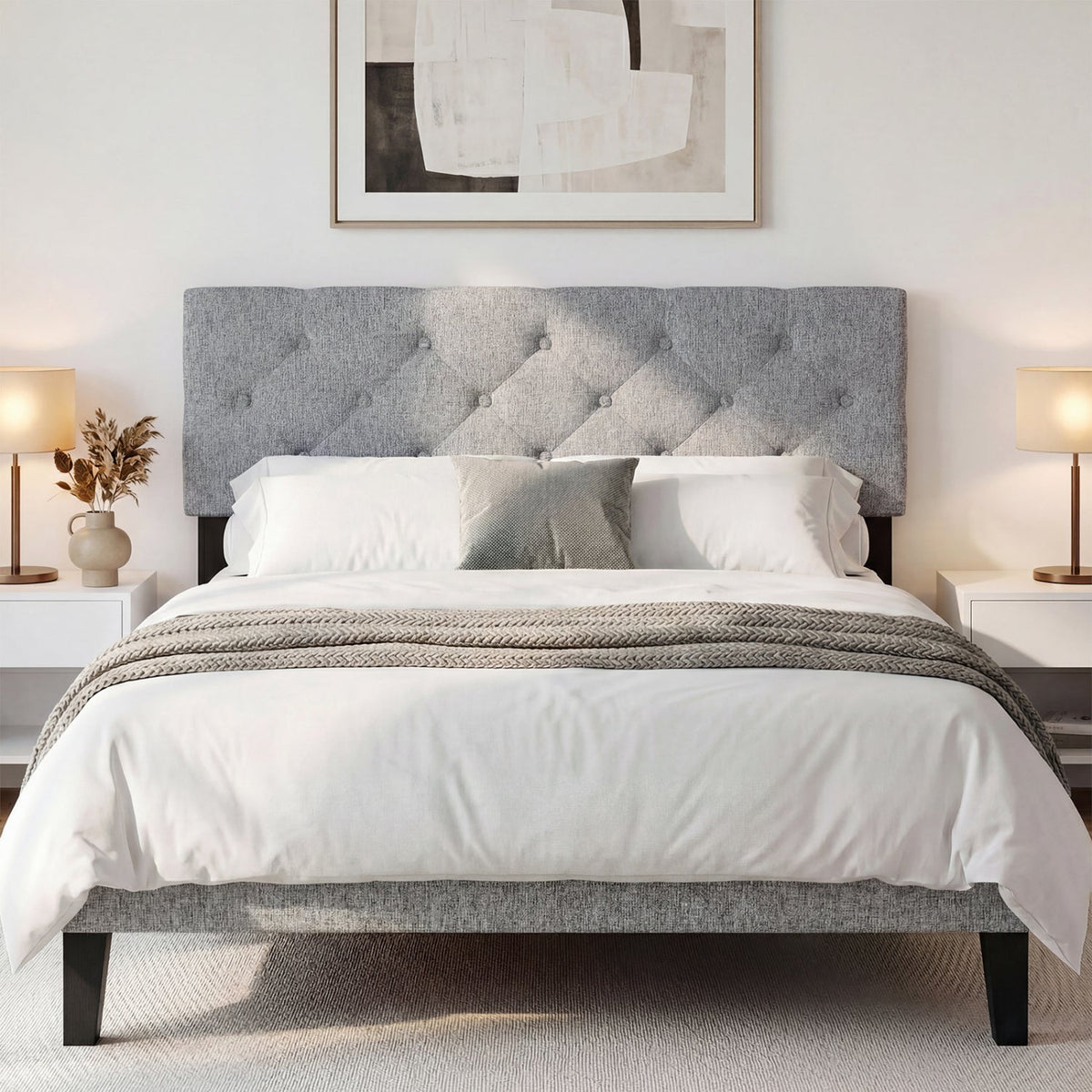Tufted Linen Upholstered Headboard - Full/Queen Adjustable Panel-Headboards-DECOROLALA