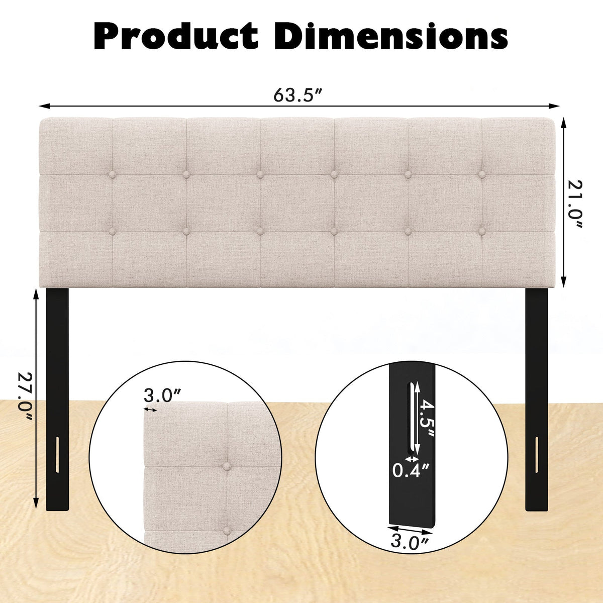 Tufted Linen Upholstered Headboard - Gray Full/Queen Size-Headboards-DECOROLALA