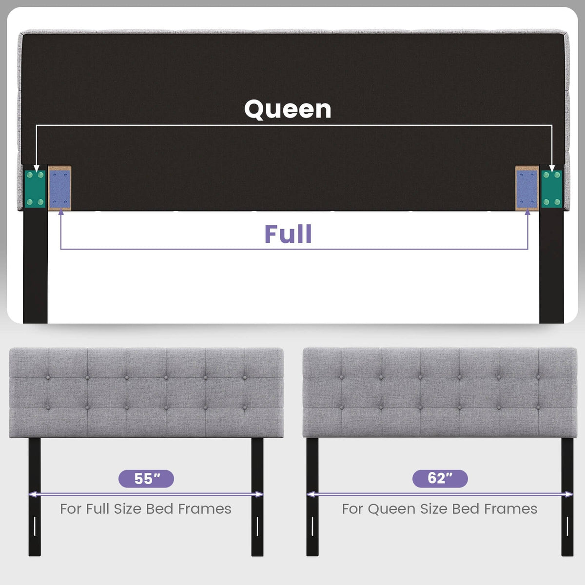 Tufted Linen Upholstered Headboard - Gray Full/Queen Size-Headboards-DECOROLALA