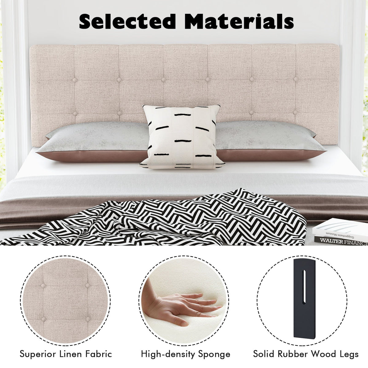 Tufted Linen Upholstered Headboard - Gray Full/Queen Size-Headboards-DECOROLALA