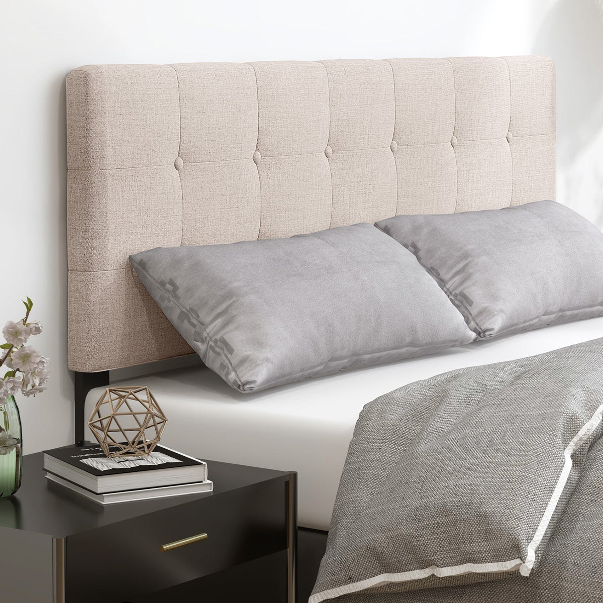 Tufted Linen Upholstered Headboard - Gray Full/Queen Size-Headboards-DECOROLALA
