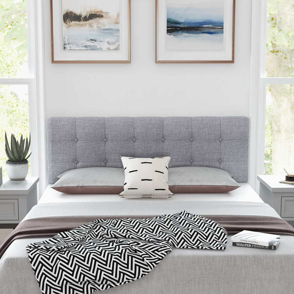 Tufted Linen Upholstered Headboard - Gray Full/Queen Size-Headboards-DECOROLALA