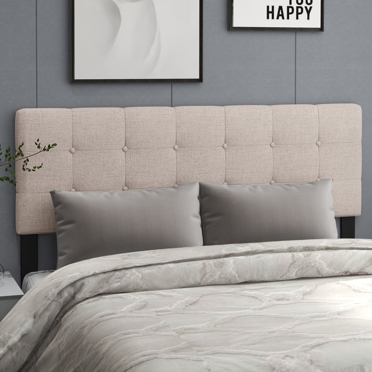 Tufted Linen Upholstered Headboard - Gray Full/Queen Size-Headboards-DECOROLALA